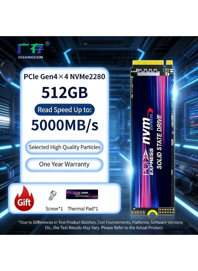 محرك أقراص الحالة الصلبة الداخلي Guangcun بسعة 512 جيجابايت من نوع M.2 NVMe 4.0 SSD 2280، بسرعة 5000 ميجابايت/ثانية - Image 2